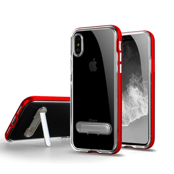 TPU Case med telefonställ + 2st skärmskydd iPhone X/XS Röd