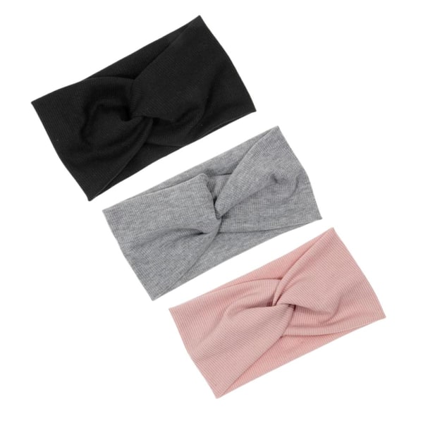 3 x Kors elastisk hårbånd - Sort/Grå/Pink Multicolor one size