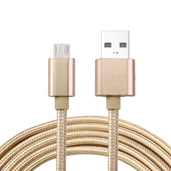 Fuldfarvet flettet Micro-USB kabel 1,2m Gold