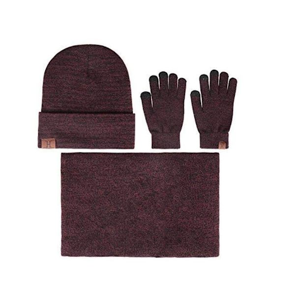 3-delt Vinter Beanie Hat Hals Handsker Sæt Wine red one size