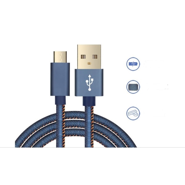 Denimklädd micro-USB kabel - 0,25m Blå