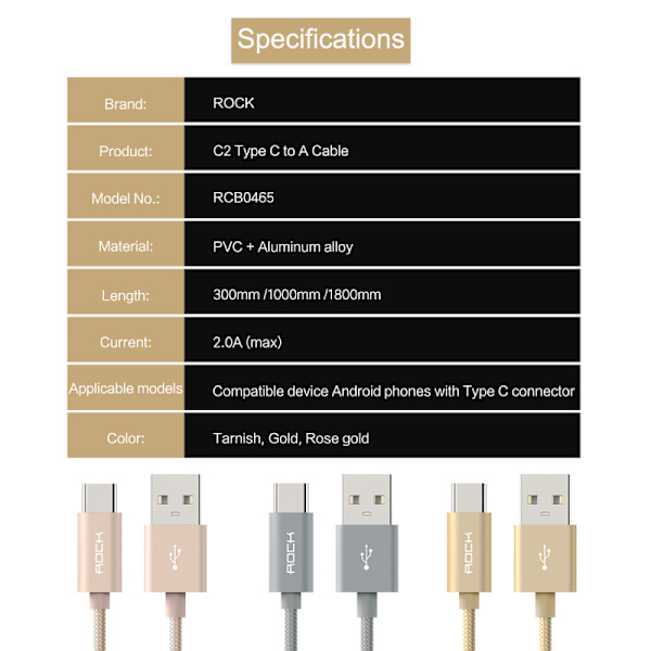 ROCK Nylon USB-C -kaapeli 1 m Grey