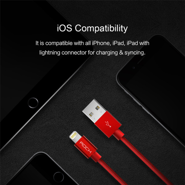ROCK Charge and Sync Round Lightning Cable II 30cm Black