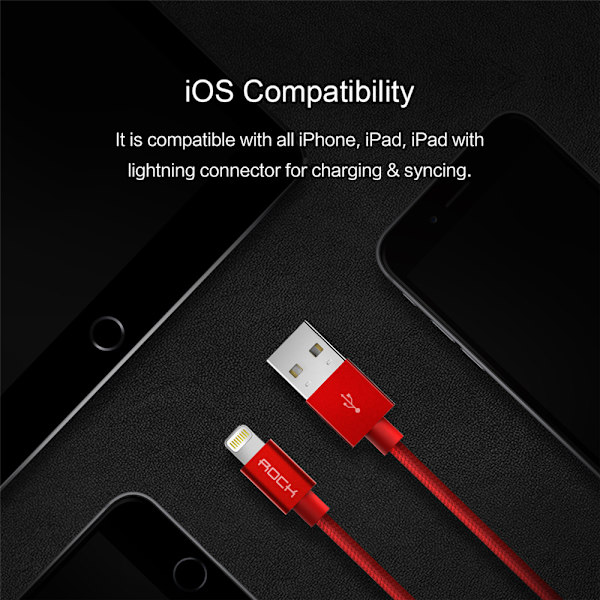 ROCK Charge and Sync Round Lightning Cable II 30cm Black