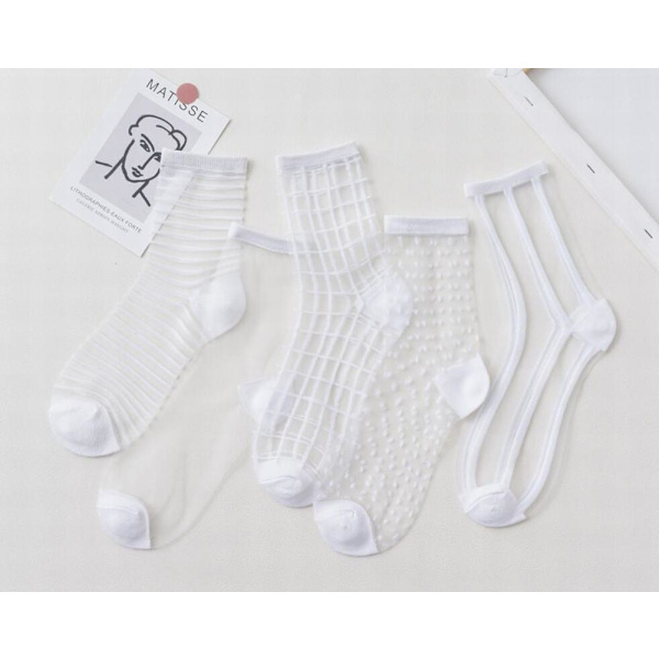 Pack of 5 or 10 silky transparent effect socks White one size