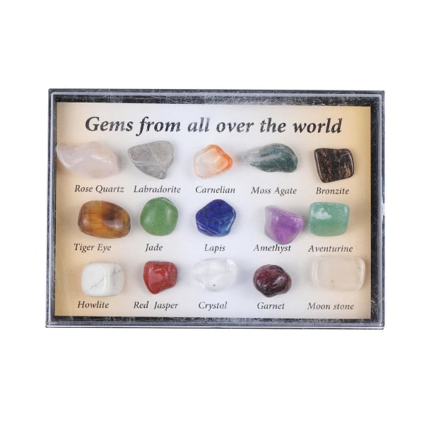 Naturlig Kristallsten Set – 15 olika ädelstensprover multifärg