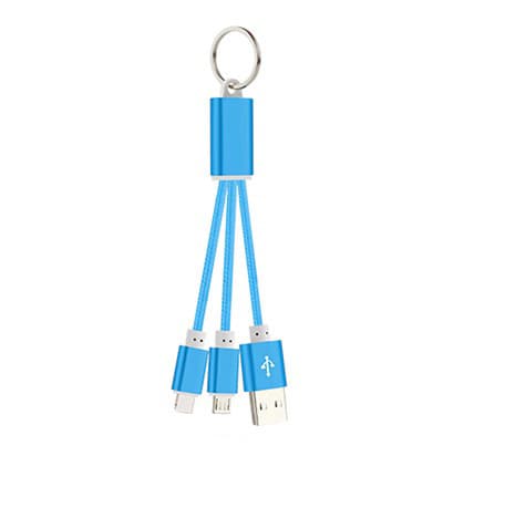 Nyckelringskabel 2-i-1 med micro-USB samt Lightning Blue