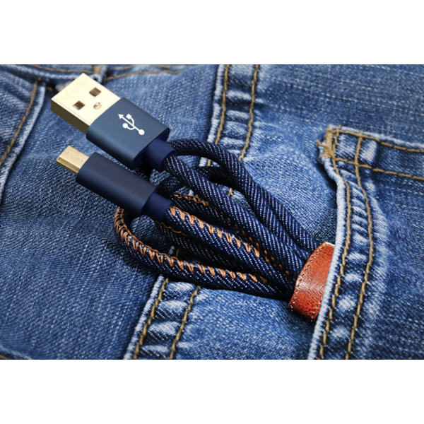 Denimbeklædt mikro-USB-kabel - 0,25m Blue