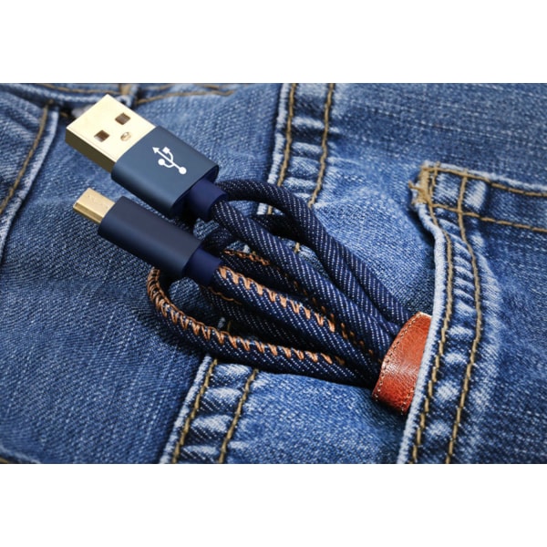 Denimklädd micro-USB kabel - 0,25m Blå