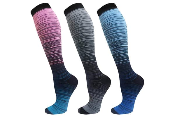 Stödstrumpor 3-pack multifärg L/XL - Grå/Ljuslila, Blå/Grön, Gul/L
