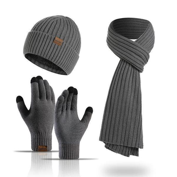 3 st Stickade Halsduk + Hatt + Handskar Vin, röd one size