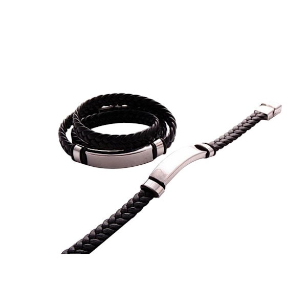 Unisex lær og rustfritt stål Twisted armbånd Black one size