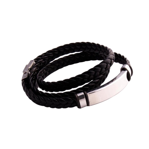 Unisex läder och rostfritt stål Twisted armband Svart one size
