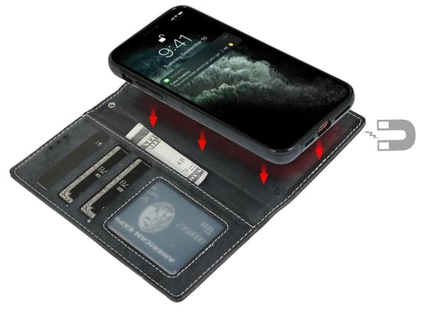 Suede magnetisk etui til iPhone 12 Pro Max magnetisk lås. Black one size