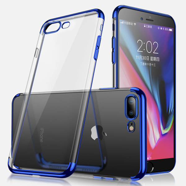 Galvanoitu TPU- case iPhone 7+/8+ kahdella näytönsuojalla. Blue