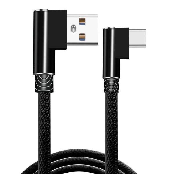 Flätad 2.4A kabel - 3 meter lång USB-C Svart one size