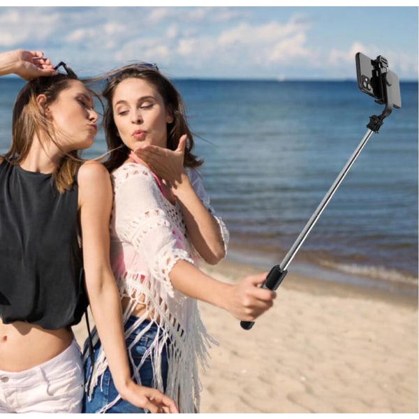 Trådlös Bluetooth Selfie Stång med Ljus Svart one size