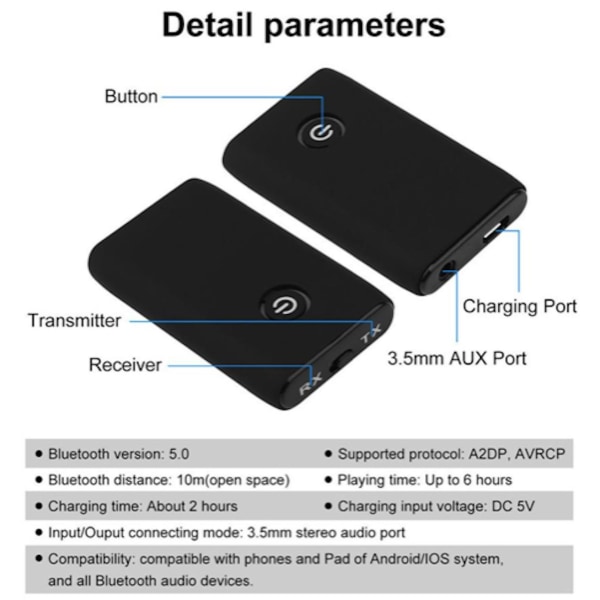 Bluetooth Trådløs Sender AL-10S-JL: Perfekt For Lydoverføring! Black
