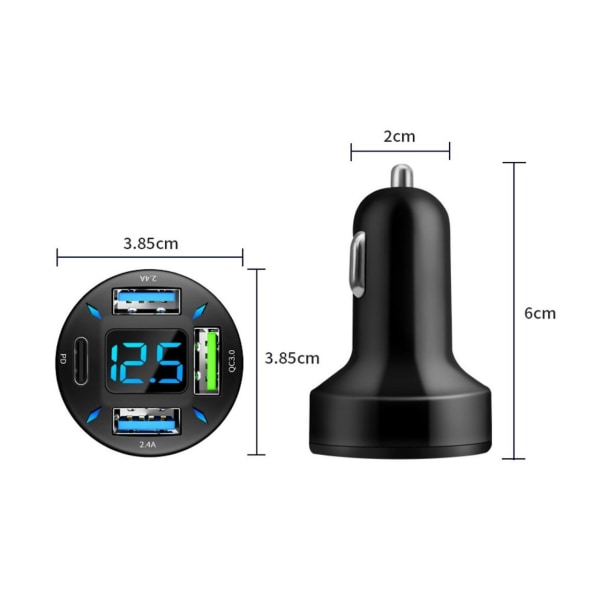 5-i-1 Billader med PD, USB-C & QuickCharge - Smart Lading Black