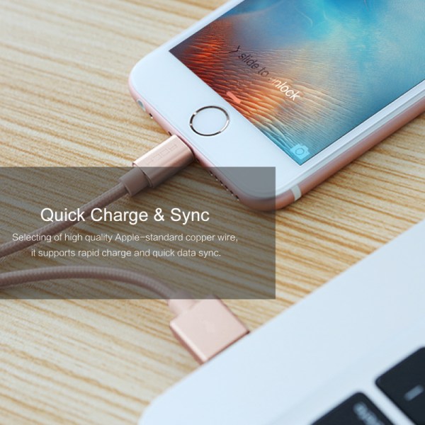ROCK Metal Charge & Sync Lightning Cable 1m grå