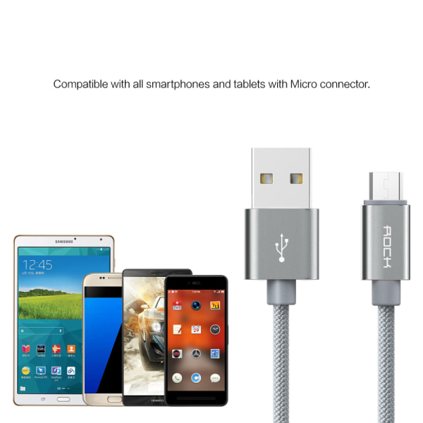 ROCK Nylon Micro-USB kaapeli 1m Grey