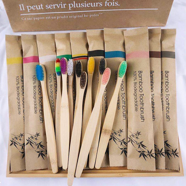 10-Pack Bæredygtige Bambu Tandbørster - Ekstra Bløde Børster Multicolor