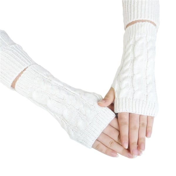 Fingerless gloves with knitted pattern White one size