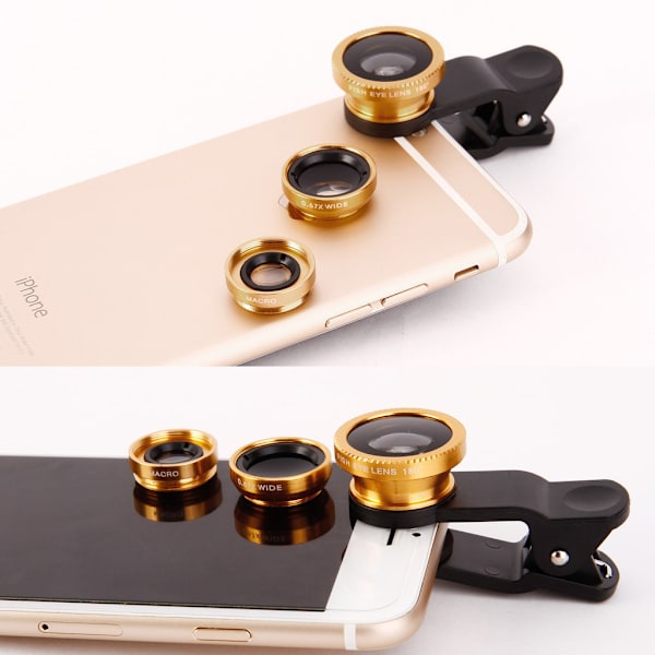 3 i 1 Universell Telefonkamera Linse Gold one size