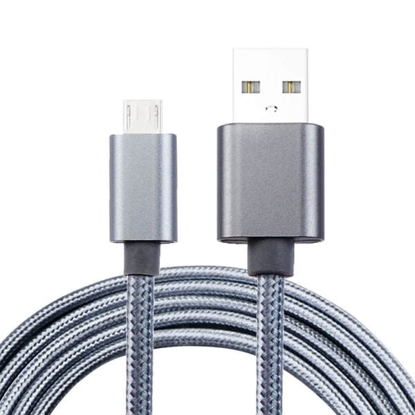 Helfärgad flätad Micro-USB kabel 1.2m grå