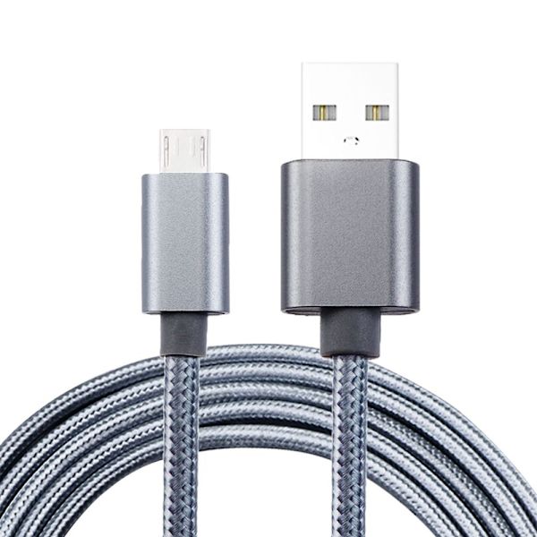 Helfärgad flätad Micro-USB kabel 1.2m Silver