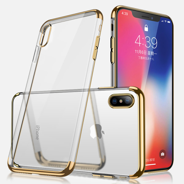 Sähköpinnoitettu TPU- case iPhone Xs Max kahdella näytönsuojalla. Gold