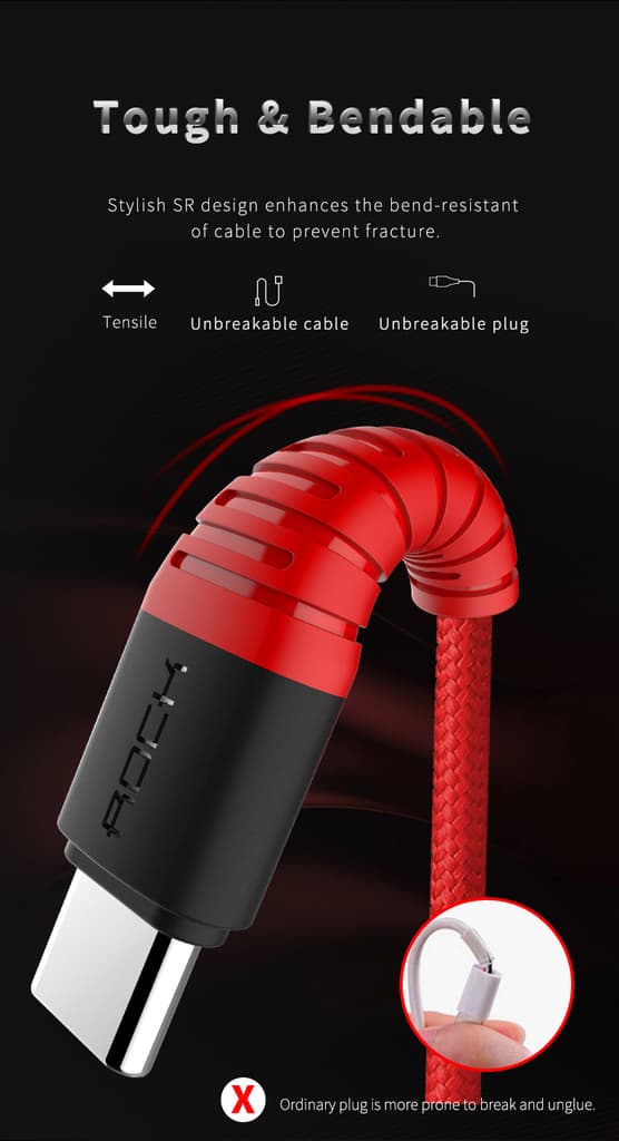 ROCK Hi-Tensile USB-C kabel 1m Svart
