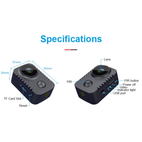 Mini Spion Kamera 1080P - Diskret Overvågning & Natsyn Black