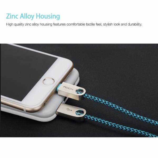 ROCK Zink Alloy Nylon Braided Lightning kabel 180cm Blue