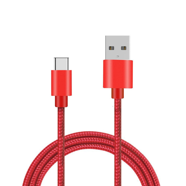Fuldfarvet flettet Type-C kabel 1,2m Red