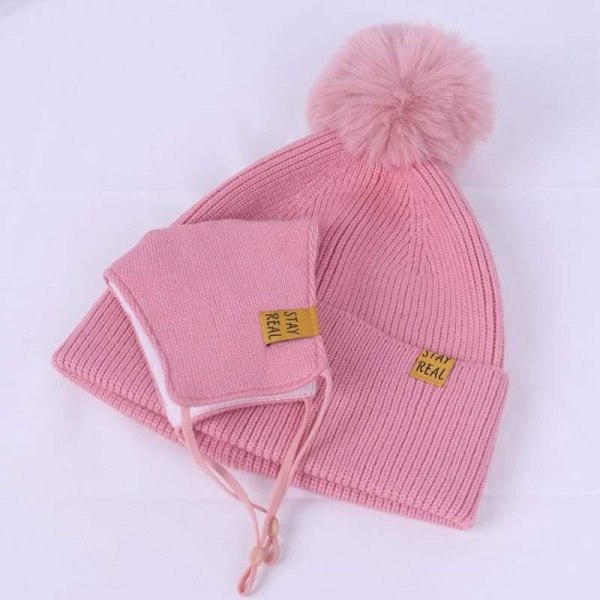Knitted Hat with Mask Red one size