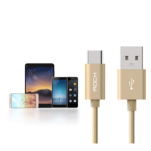 ROCK Nylon USB-C -kaapeli 1 m Gold