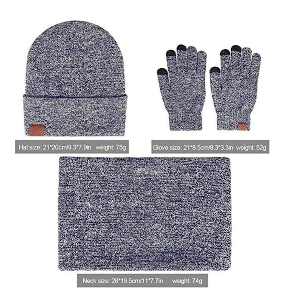 3-delt Vinter Beanie Hat Hals Handsker Sæt Dark grey one size