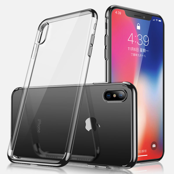 Sähköpinnoitettu TPU- case iPhone Xs Max kahdella näytönsuojalla. Black