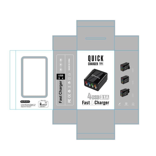 Väggadapter med 4 LED-portar Svart one size