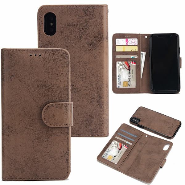 Ruskindsmagnetisk etui til iPhone Xs Max magnetisk lås. Brown one size