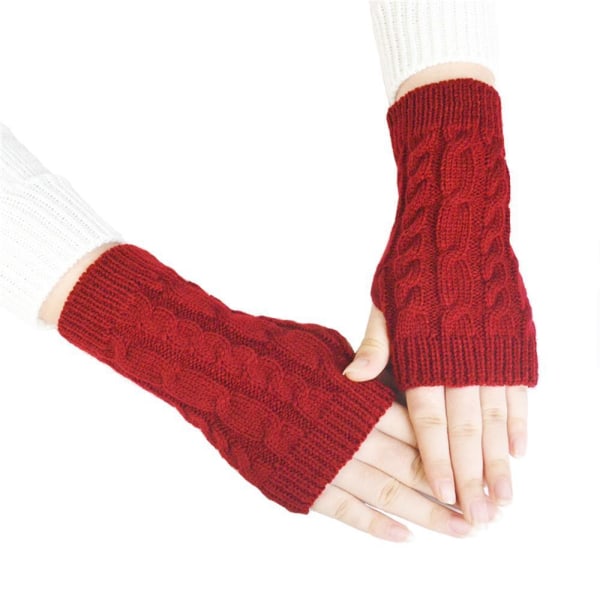 Fingerless gloves with knitted pattern Red one size