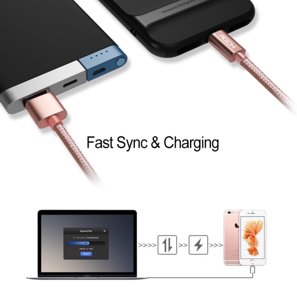 ROCK Metal Charge & Sync Lightning Cable 1m grå