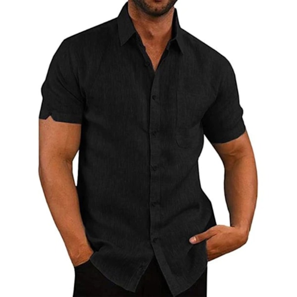 Kortermet Linneskjorte for Herre – Lett og Stilren Black 3XL