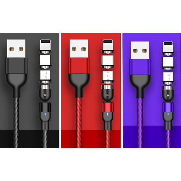 Magnetisk-kaapeli, Lightning + Micro USB + USB-C, 3A Red one size