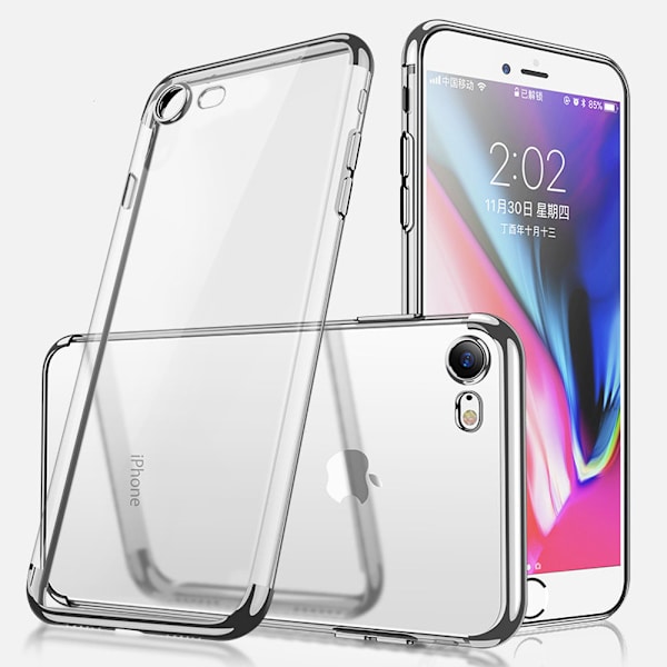 Galvaniseret TPU -etui iPhone 7/8 med 2 skærmbeskyttere. Silver