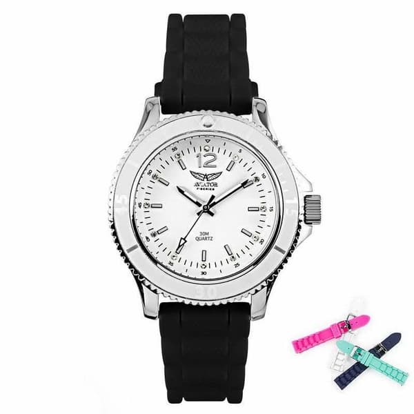 Aviator klokke med utskiftbar reim Silver one size