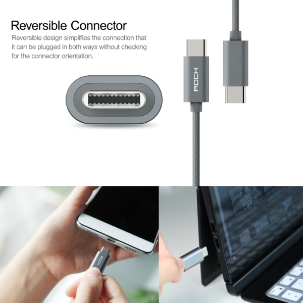ROCK Nylon USB-C -kaapeli 1 m Grey