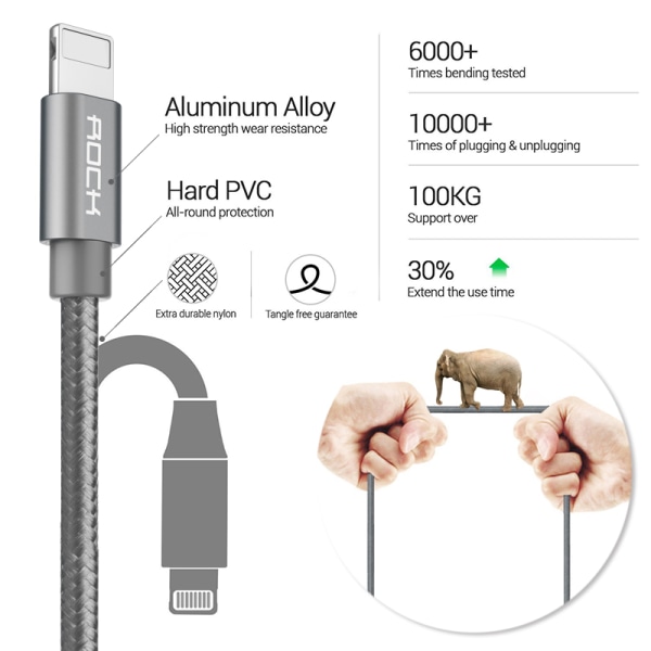 ROCK Metal Charge & Sync Lightning Cable 1,8m Röd