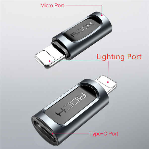 ROCK Micro-USB -&gt; Lightning-sovitin Black one size